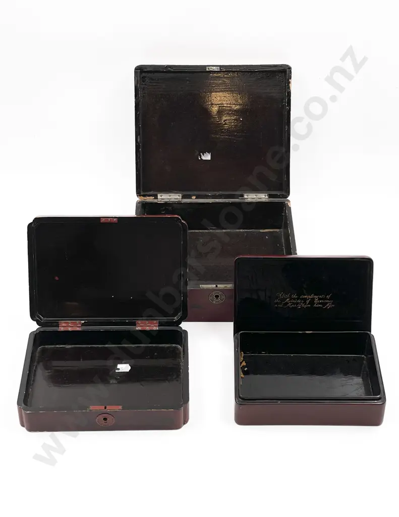 Three Assorted Red Lacquered Jewellery Boxes Image 1++