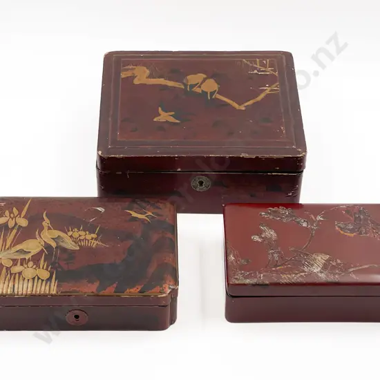 Three Assorted Red Lacquered Jewellery Boxes