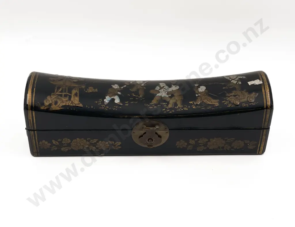 Lacquered Asian Scroll Box with Embossed Figural Motifs Image 1++