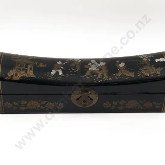 Lacquered Asian Scroll Box with Embossed Figural Motifs