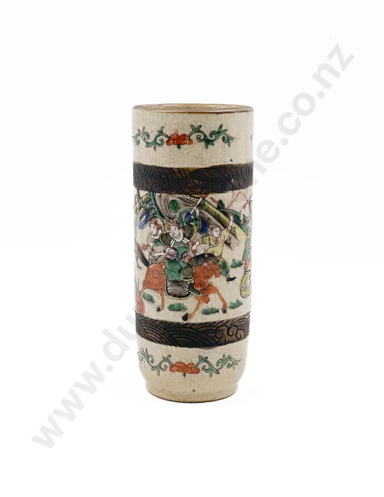 Chinese Famille Rose Pattern Cylindrical Crackle Glaze Vase Image 1++