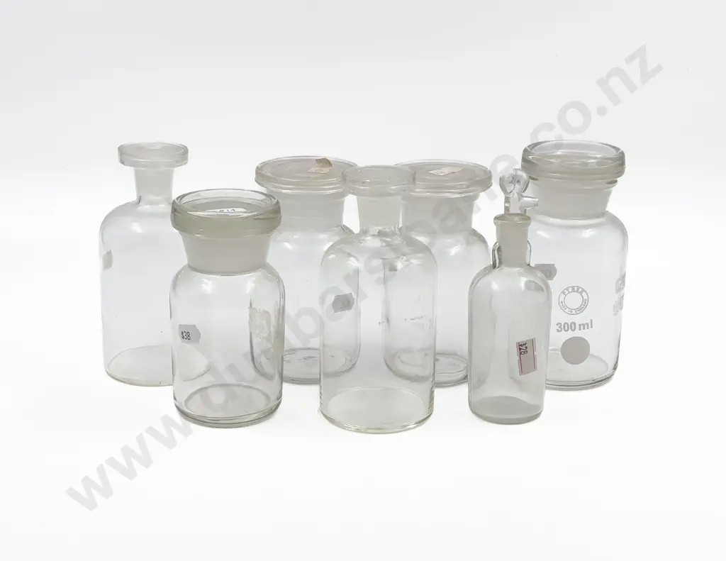 Seven Assorted Vintage Chemist Bottles of Sizes Image 1++