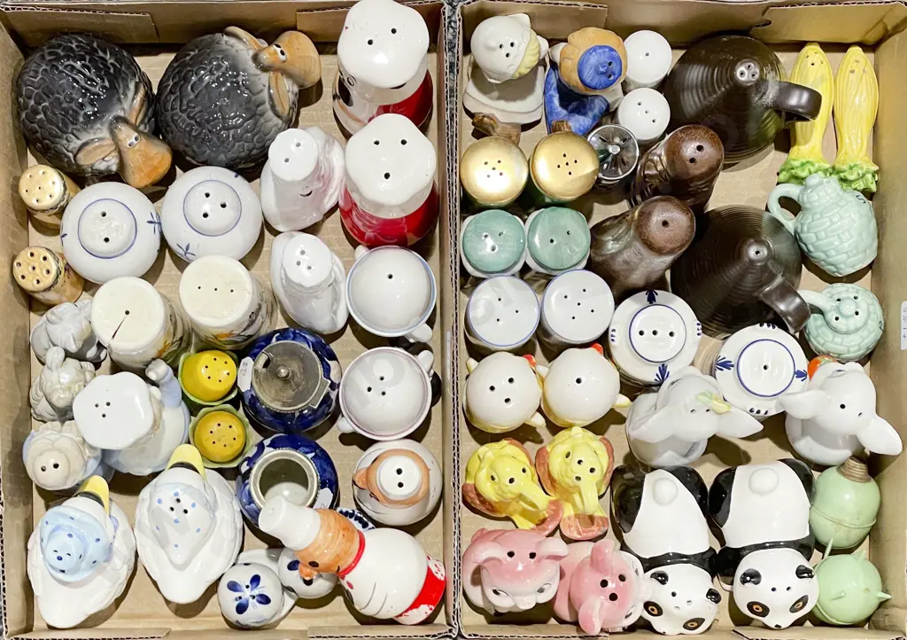 Two Small Boxes of Assorted Novelty Salt & Peppers Image 1++