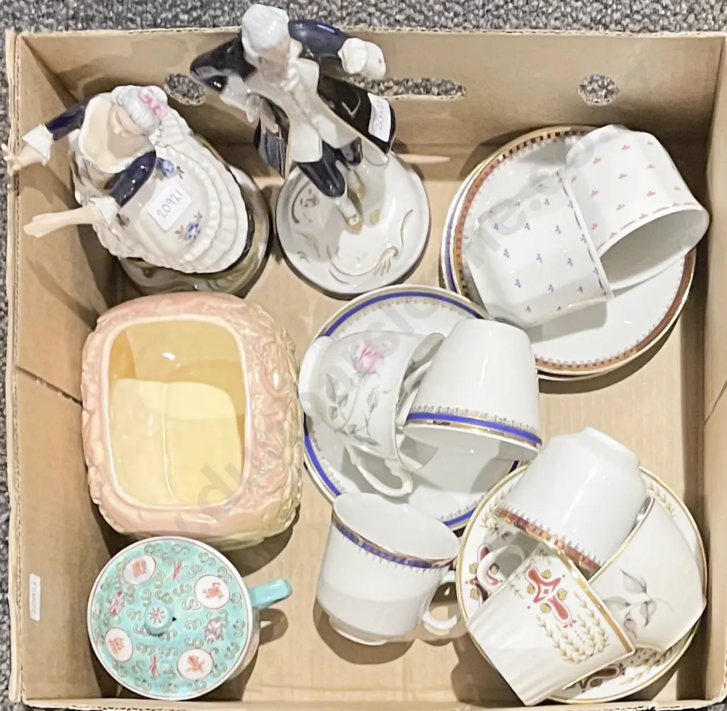 Various Teacups and Saucers with Other Pottery and Two Royal Dux Figures Image 1++
