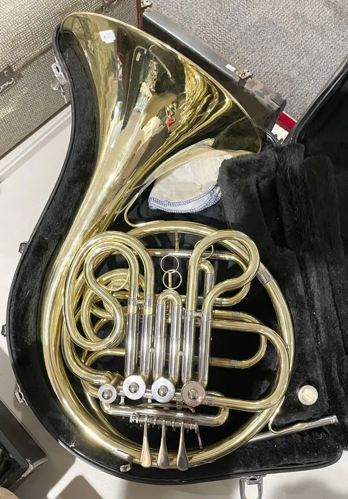 Brass French Horn in Case Image 1++