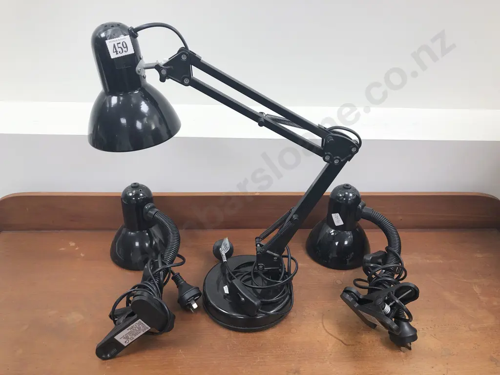 Modern Angle-poised Lamp together with Pair of Clamp Desk Lamps Image 1++