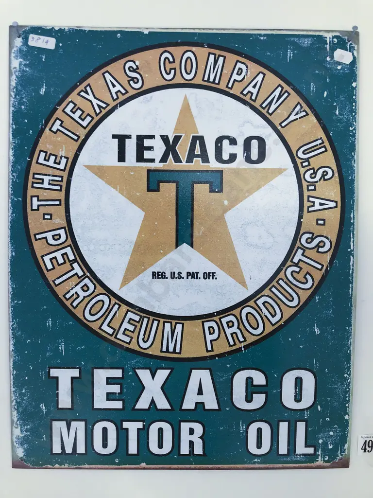 Reproduction Texaco Motor Oil Tin Advertising Sign Image 1++