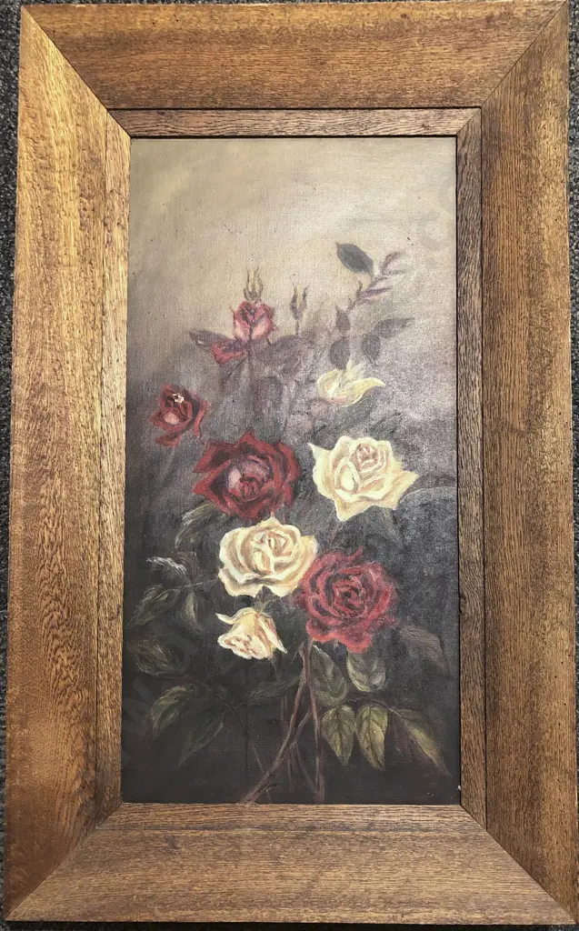 Oak Framed Floral Still Life - Oil on Canvas Image 1++