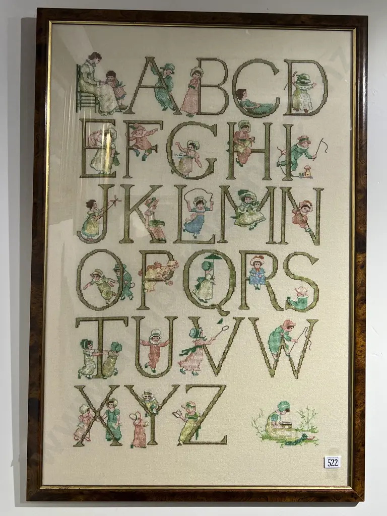 Framed Vintage Embroidery of the Alphabet Image 1++