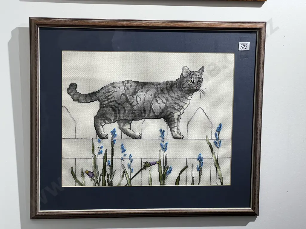 Embroidery of Cat on Fence Image 1++