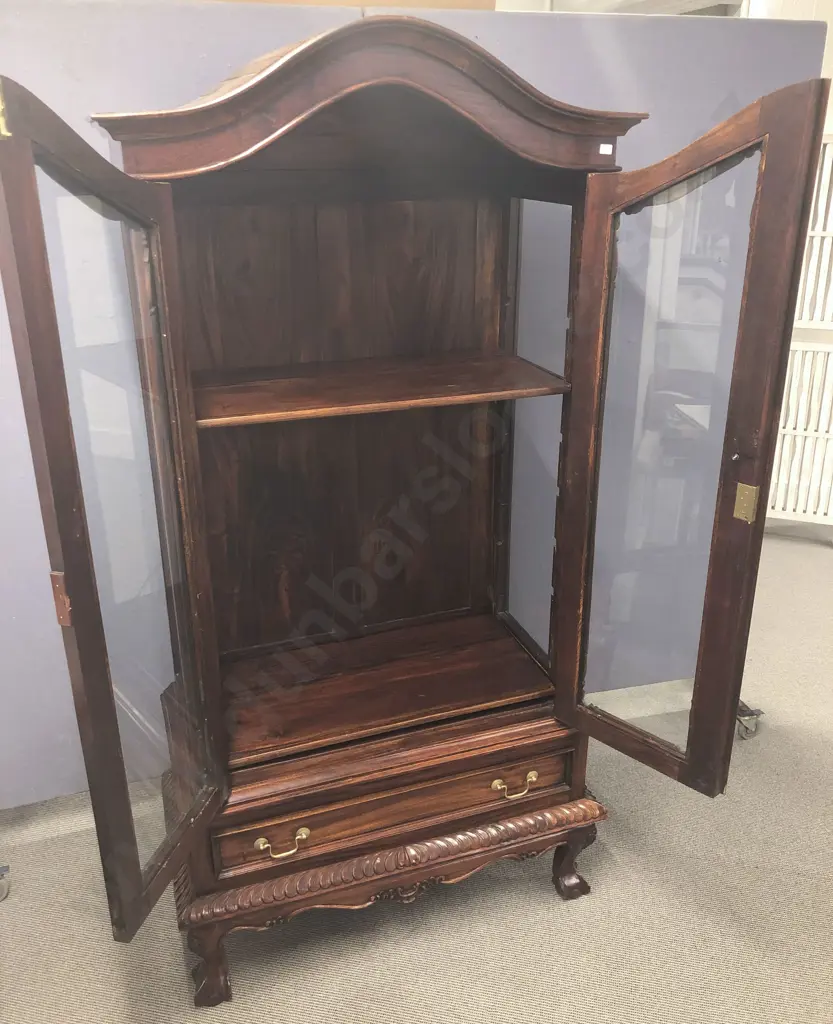 Rosewood Arch Top Glazed Display Cabinet with Single Drawer to Base Image 1++