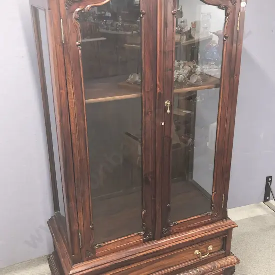 Rosewood Arch Top Glazed Display Cabinet with Single Drawer to Base
