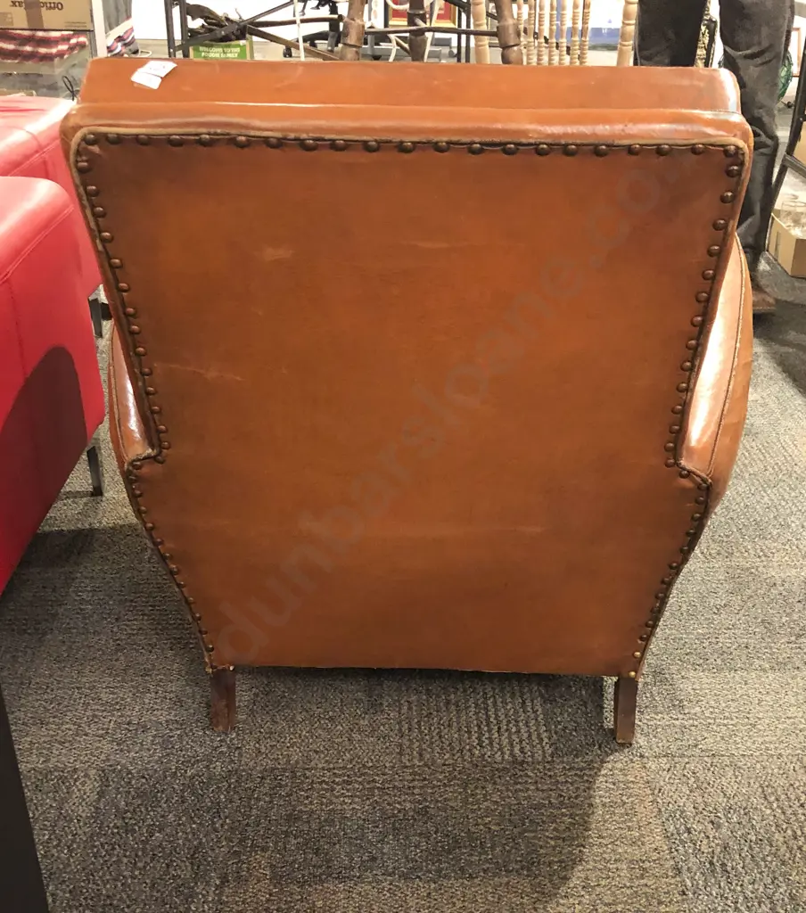 Art Deco Vintage Tan Leather Armchair Image 1++