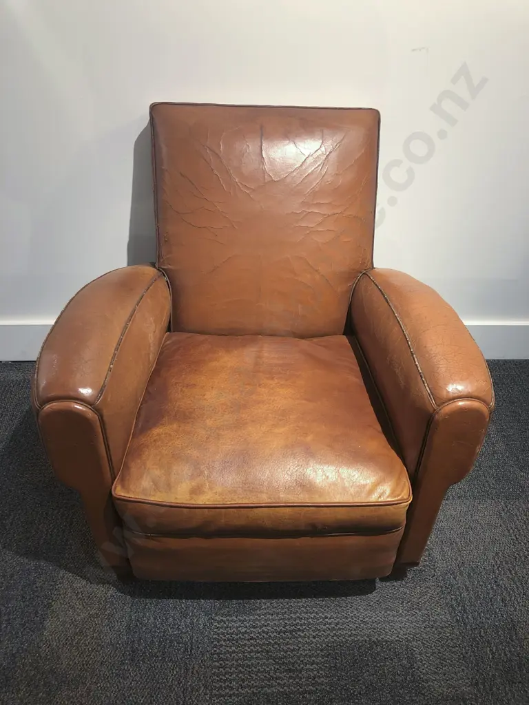 Art Deco Vintage Tan Leather Armchair Image 1++