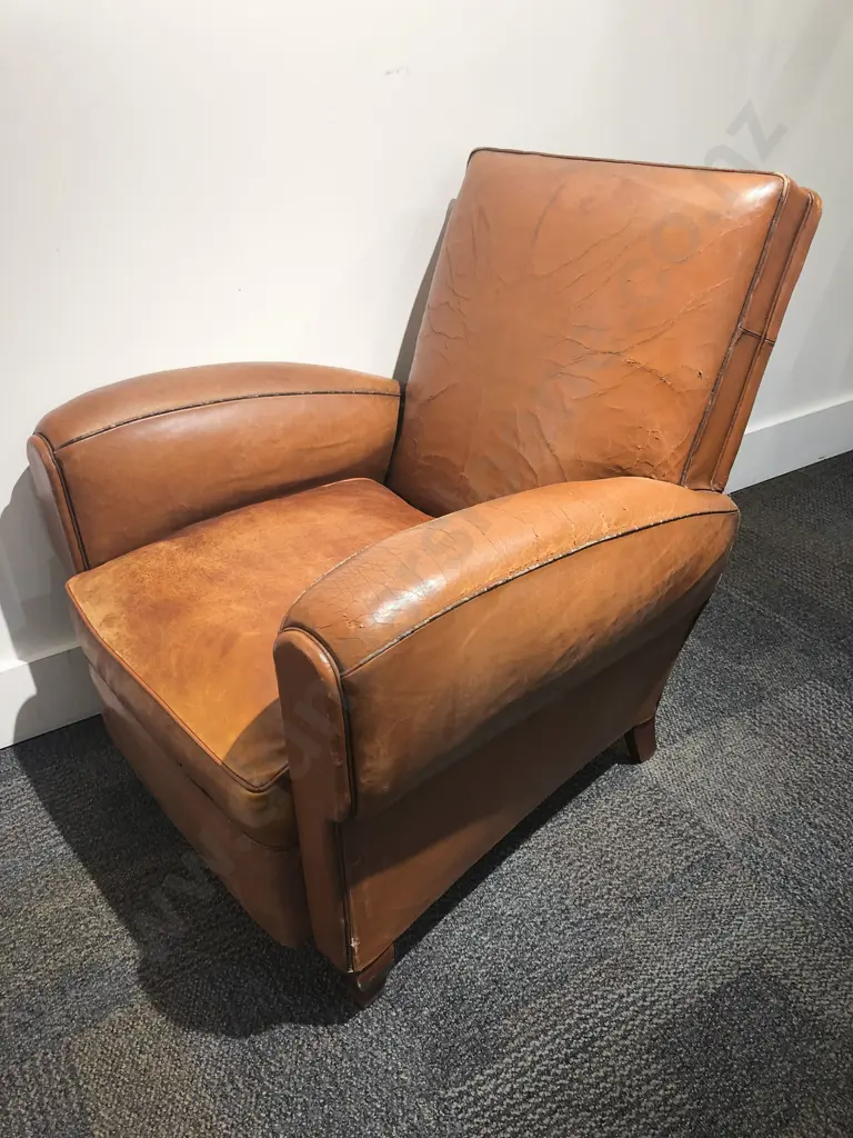 Art Deco Vintage Tan Leather Armchair Image 1++