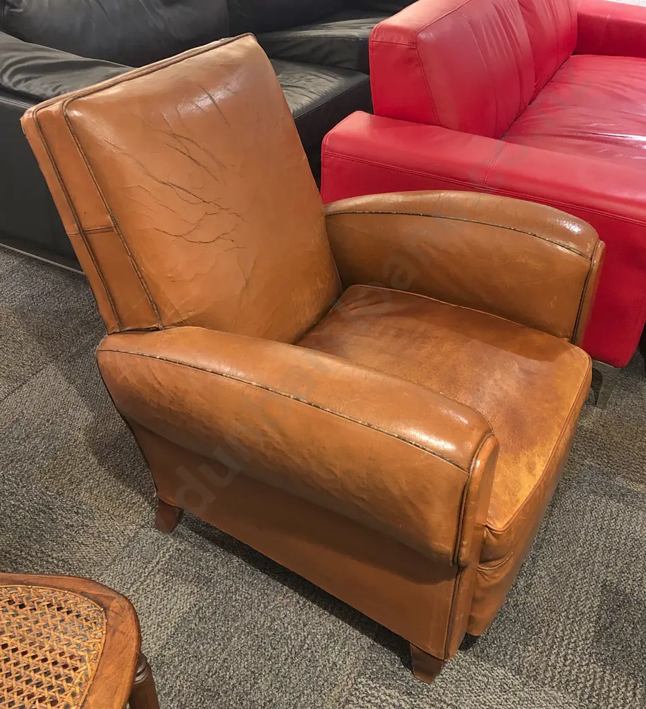 Art Deco Vintage Tan Leather Armchair Image 1++
