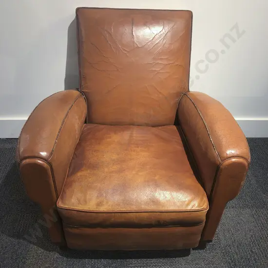 Art Deco Vintage Tan Leather Armchair