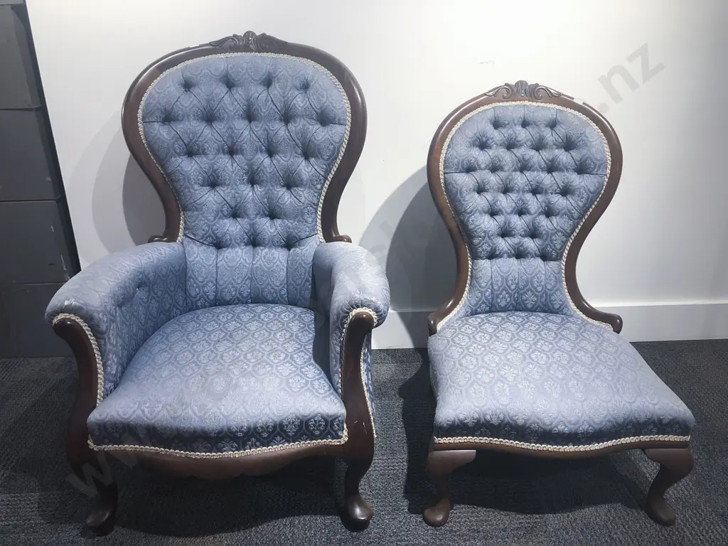Vict Style Button Back Grandmother and Grandfather Chair Image 1++
