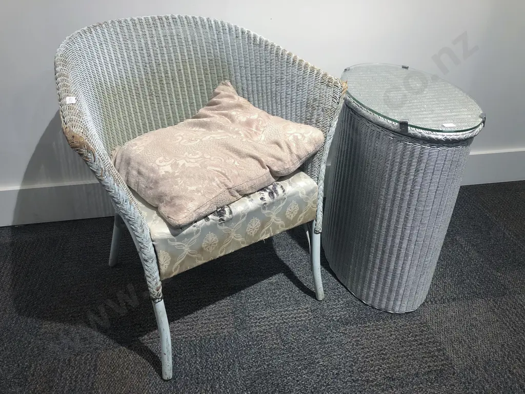 Lloyd Loom Wicker Tub Chair Together with Glass Topped Laundry Basket Image 1++