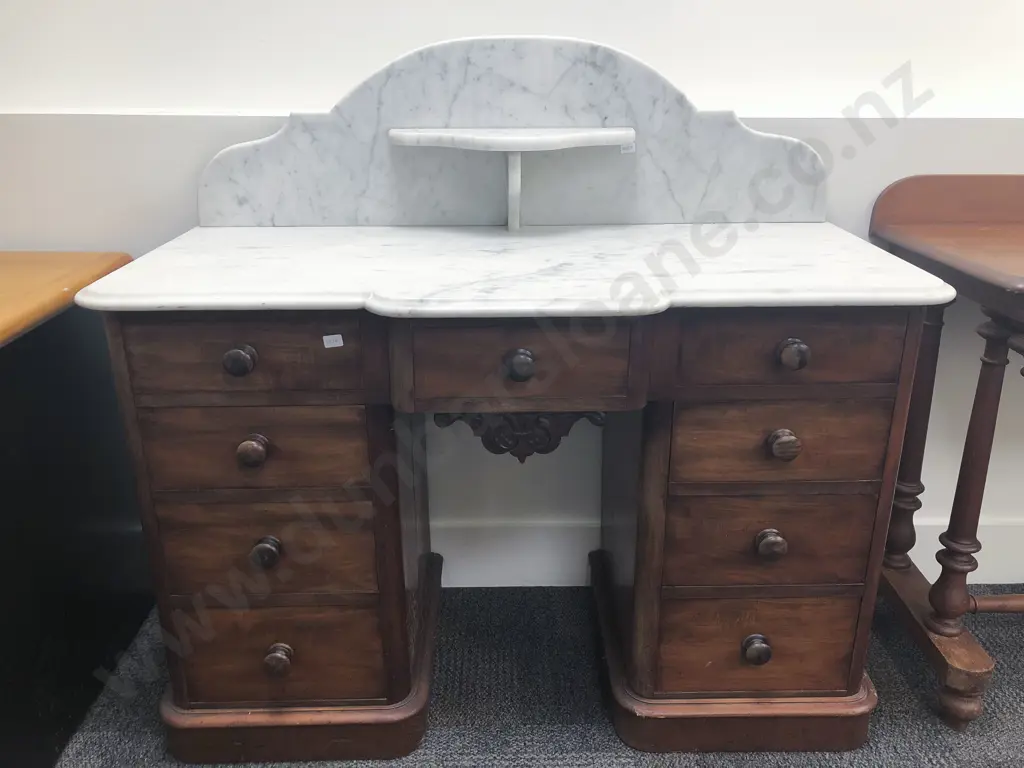 Victorian Marble Topped Knee Hole Desk Image 1++