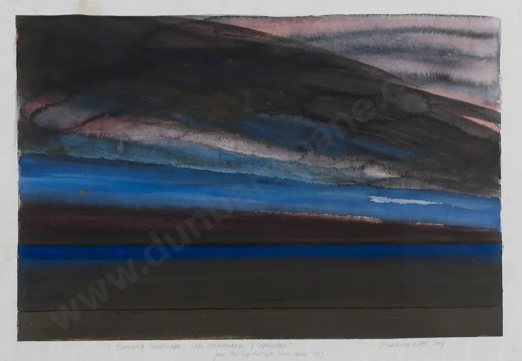 Marilynn Webb (1937 - 2021) - Burning Landscape Lake Mahinerangi Image 1++