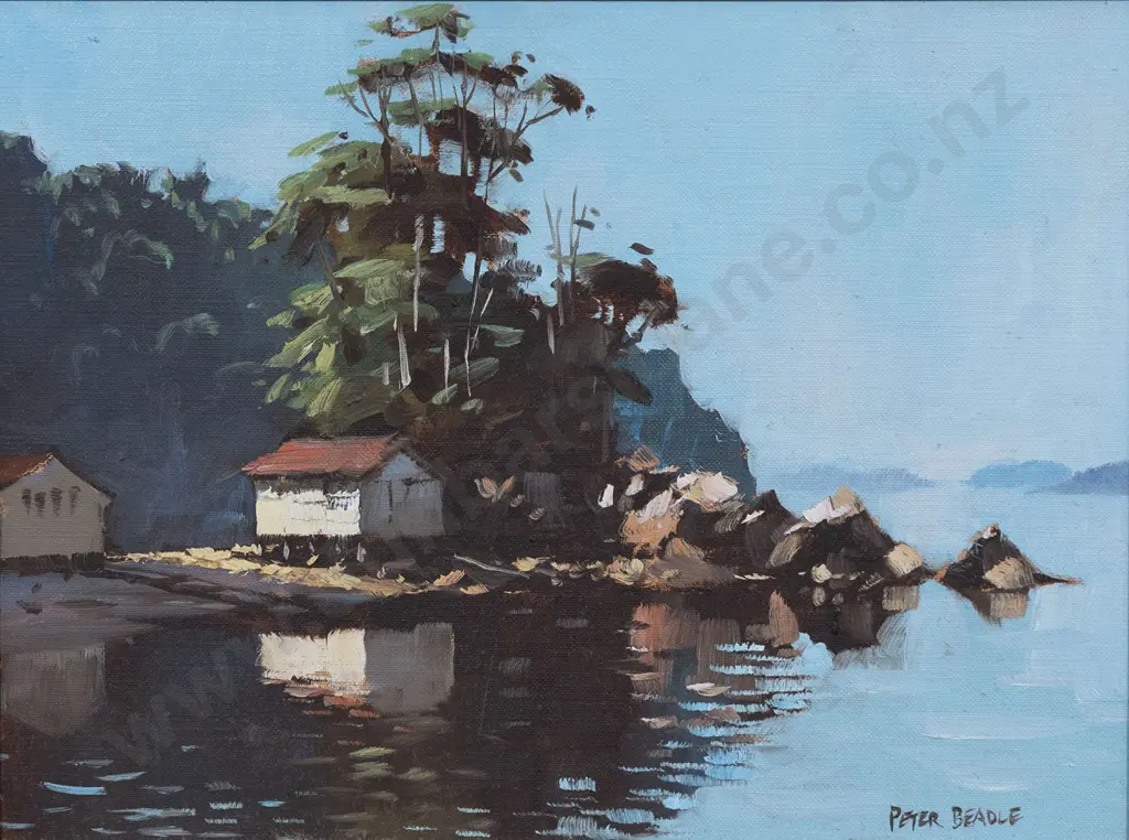 Peter Beadle (b 1933) - Boatshed Golden Bay Stewart Island Image 1++