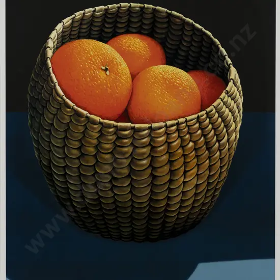 Michael Smither (b 1939) - Oranges in a Seagrass Basket