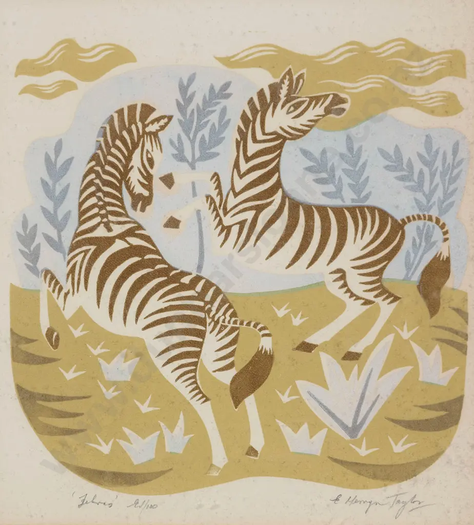 E Mervyn Taylor (1906 - 1964) - Zebras Image 1++