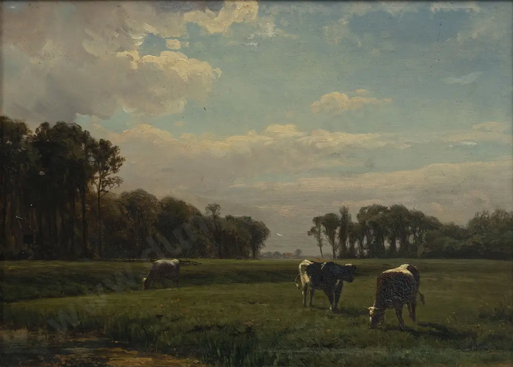 Willem Jan van den Berghe (Dutch 1823 - 1901) - Pastoral Landscape Image 1++
