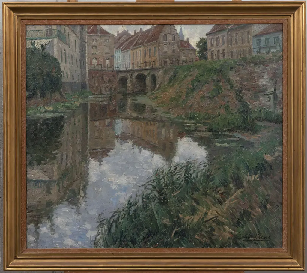 Louis Cloos - Early C20th Canal Scene Belgium Image 1++