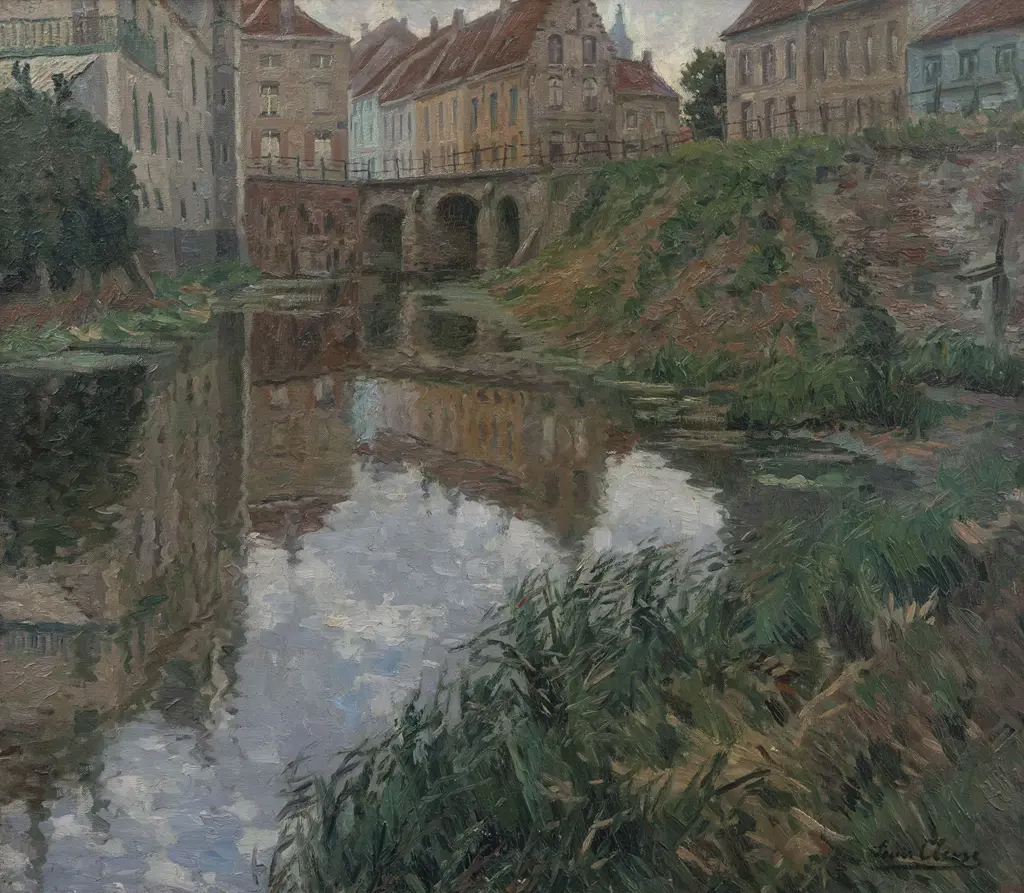 Louis Cloos - Early C20th Canal Scene Belgium Image 1++