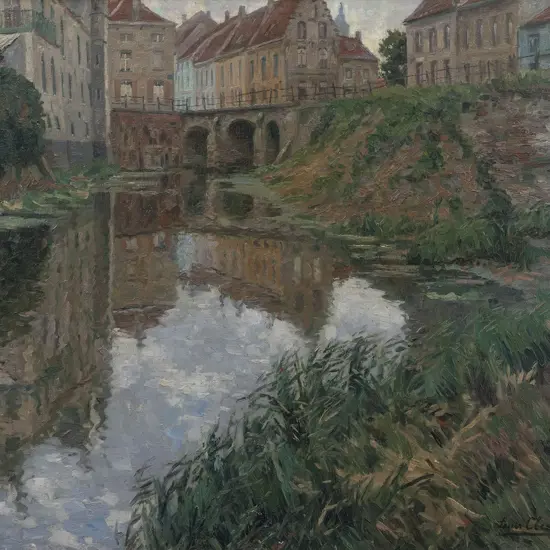 Louis Cloos - Early C20th Canal Scene Belgium