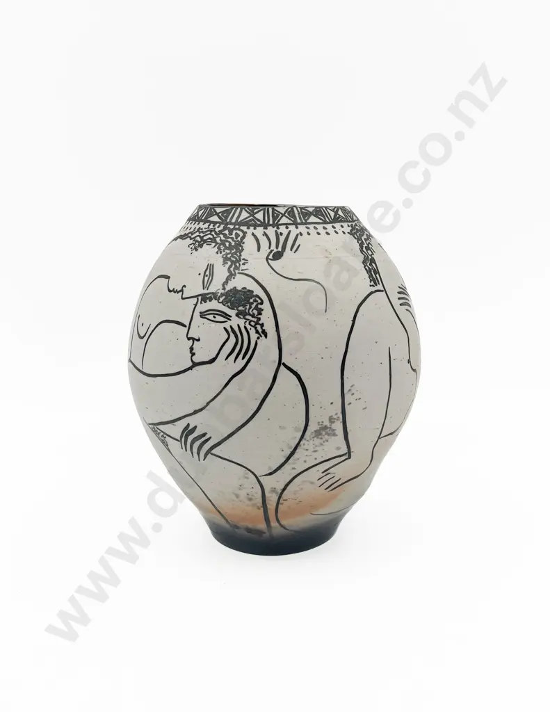 Pottery Vase with Picasso Style Nude Figures Image 1++