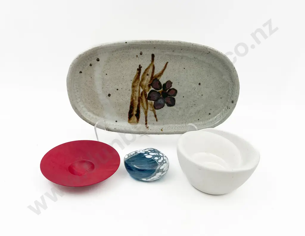 Three Pieces of Assorted Pottery Together with Art Glass Paperweight Image 1++