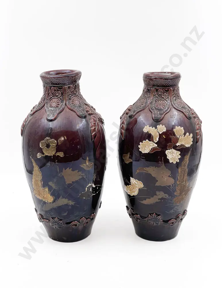 Pair of Floral and Relief Moulded Vases Image 1++