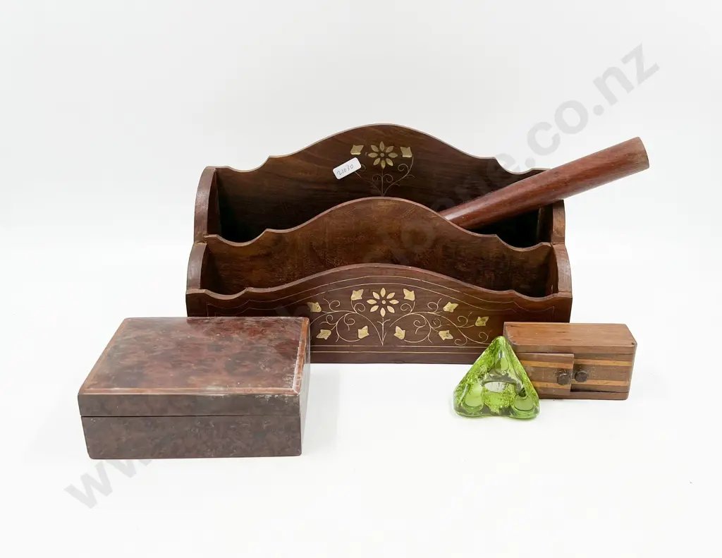 Small Quantity of Assorted Woodware Including Inlaid Letter Organiser Image 1++