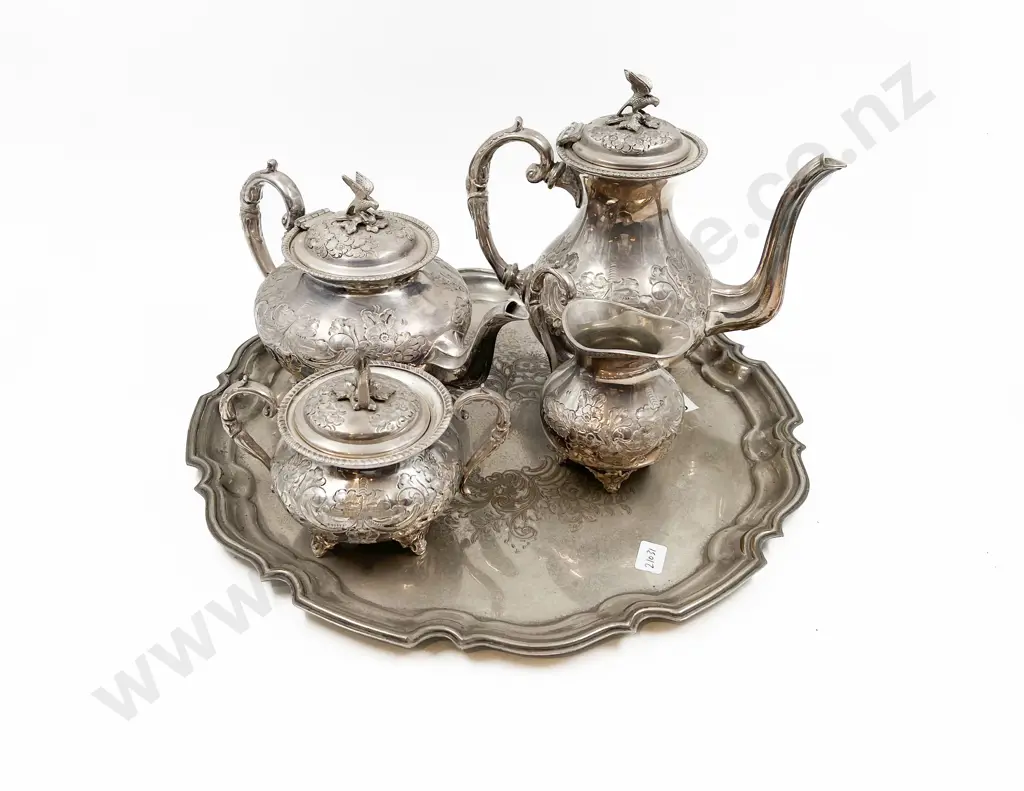 John Turton S/P Four Piece Tea Set on S/P Tray Image 1++