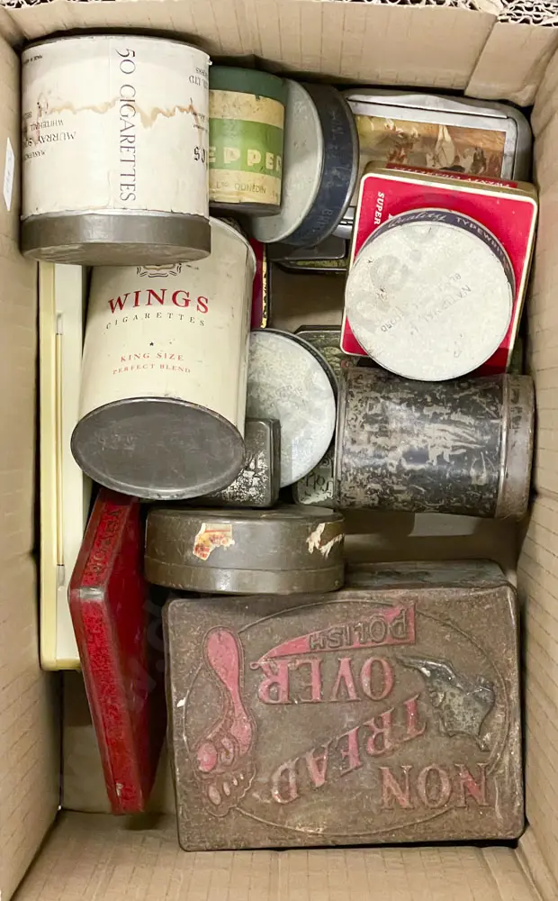 Box of Assorted Vintage Tins Image 1++