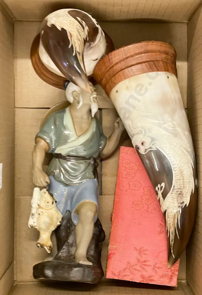 Box of Assorted Asian Ornaments Including Horn Art Image 1++
