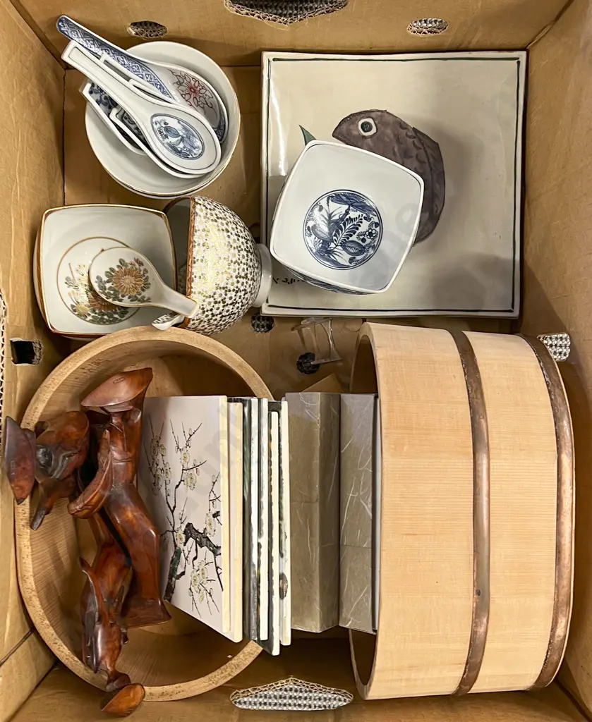 Assorted Asian Items Including Tiles and China Image 1++