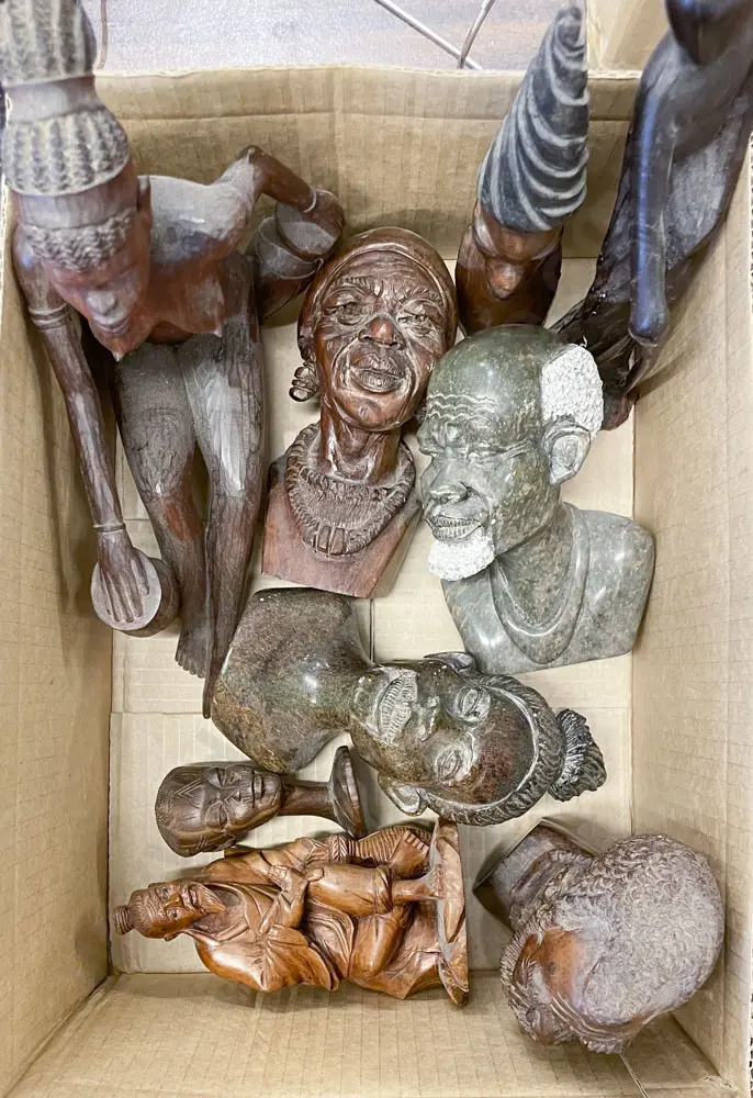 Small Box of Assorted Carved Figural Ornaments Image 1++