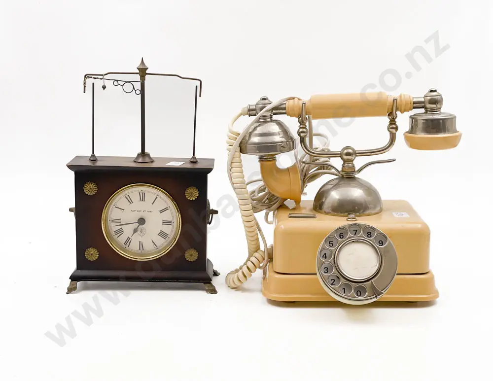 Vintage Bakelite Telephone Together with Mantle Clock Image 1++
