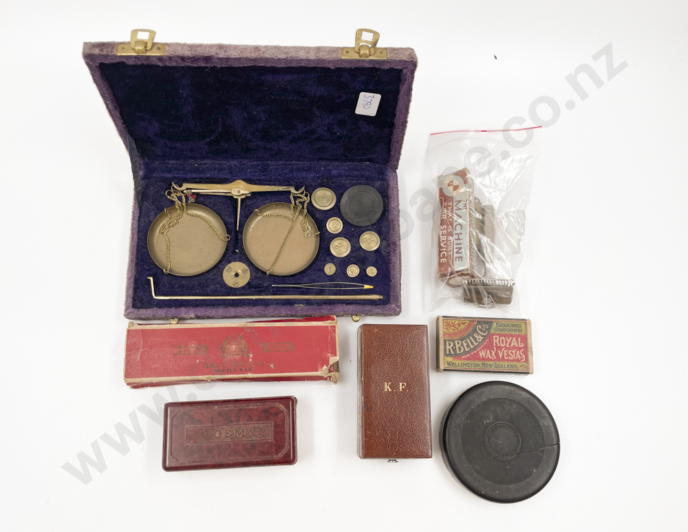 Box of Assorted Vintage Including Razors and Scales Image 1++