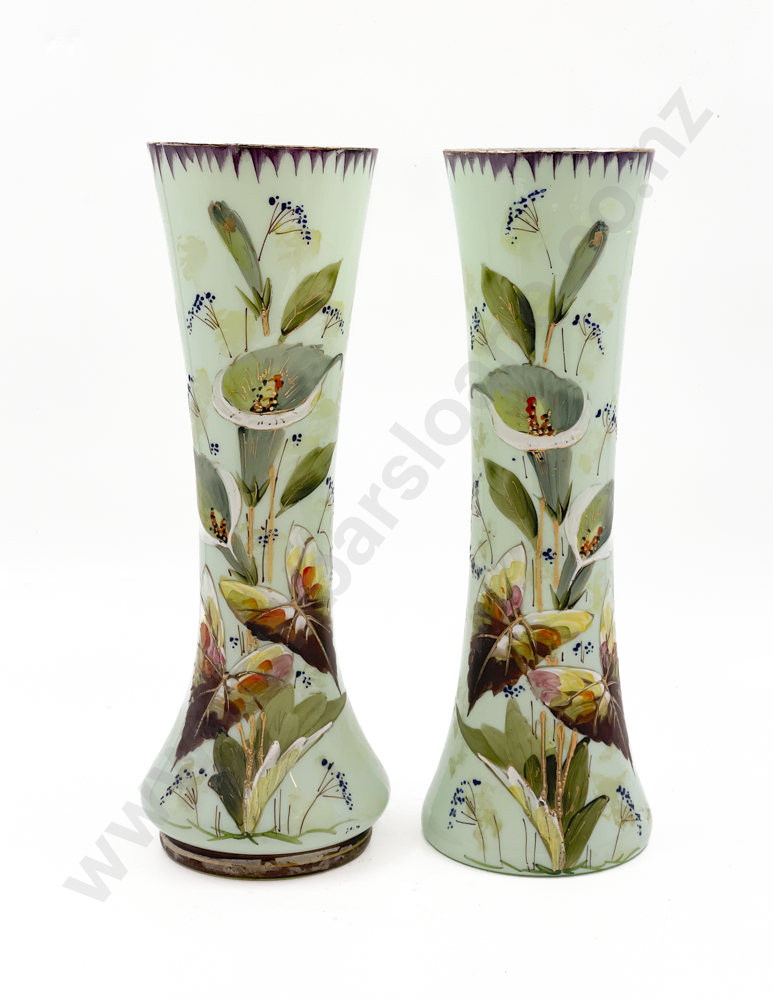 Pair of Vintage Hand Painted Glass Vases Image 1++