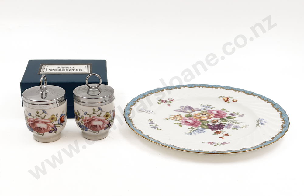 Pair of Royal Worcester Egg Coddlers on RCD Plate Image 1++