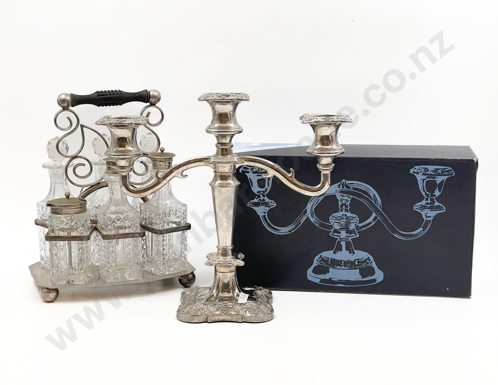 Two S/P Candle Sticks Together with Cruet Set Image 1++