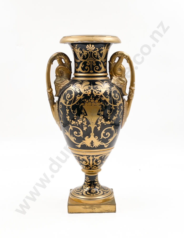 C19th Paris Porcelain Hand Painted Double Handled Vase with Centralised Fruit & Flower Motif and Gilt Embellishments Image 1++