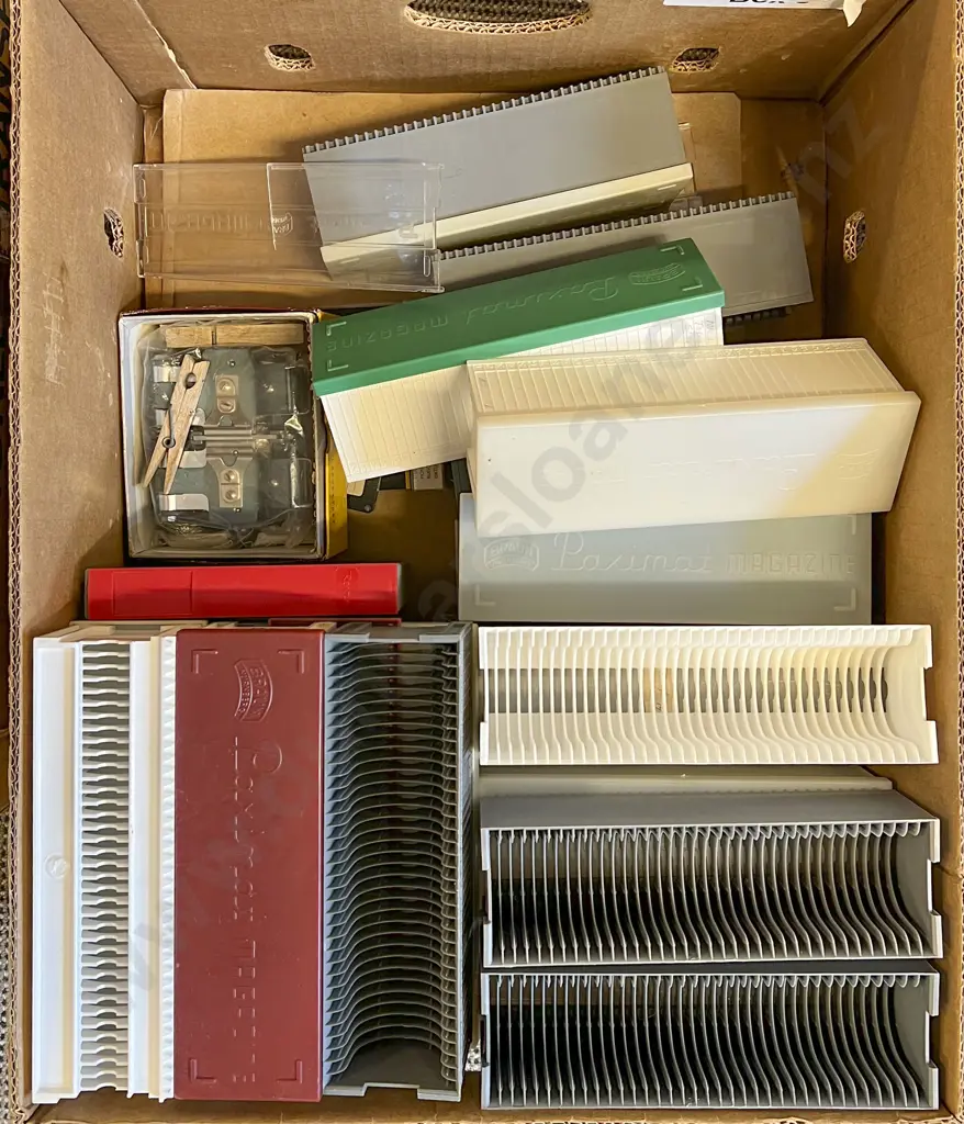 Two Boxes of Assorted Projectors and Slides etc Image 1++