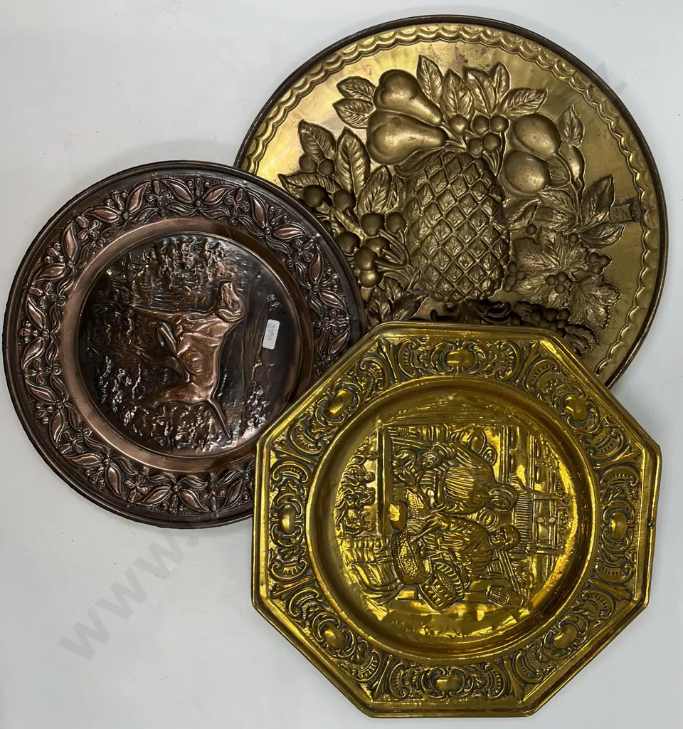 Three Assorted Embossed Metal Wall Hangings Image 1++