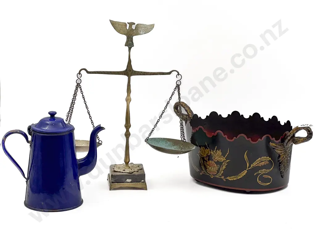 Enamelled Teapot Together with Scales etc Image 1++